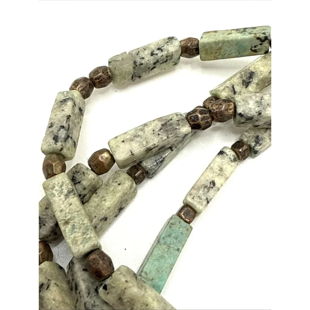 Green Moss Agate Beaded Bracelet Multi Strand Rectangle Stretch Boho Healing